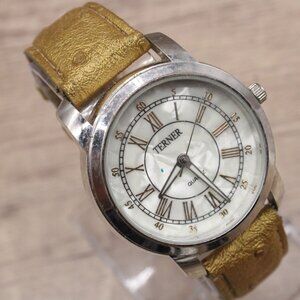 Terner Watch Mens Silver Tone Stainless Steel Mother Of Pearl Roman Numbers Dial